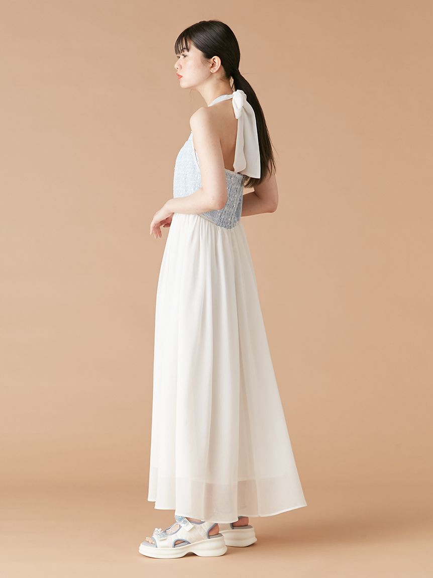 LILY BROWN「【WEB限定カラー】[L.B CANDY STOCK]ツイードコンビホルターネックワンピース」|ワンピース|