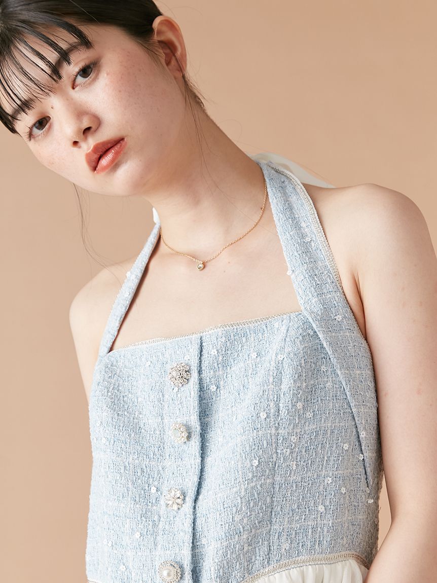 LILY BROWN「【WEB限定カラー】[L.B CANDY STOCK]ツイードコンビホルターネックワンピース」|ワンピース|