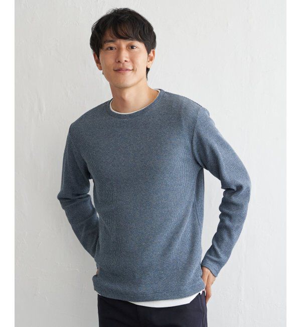ikka「メランジワッフルフェイクロンTシャツ」|Tシャツ・カットソー|ブルー
