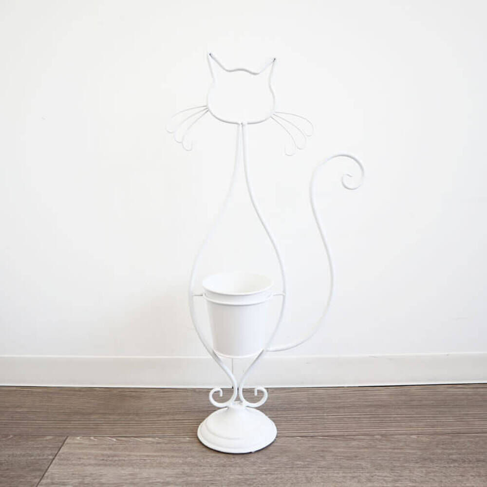 BACKYARD FAMILY「アイアン プランター 鉢カバー ネコ 通販 フラワーポット フラワースタンド プランターカバー」|その他|ホワイト1