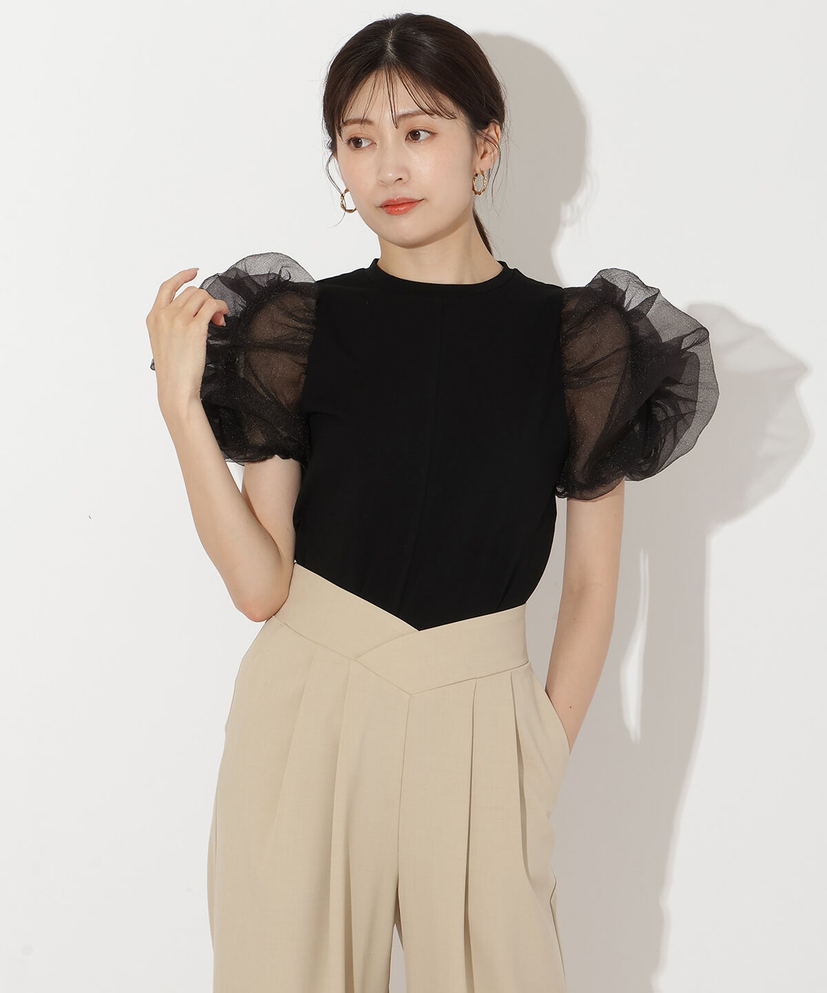 アンドクチュール「コットンキャンディスリーブブラウス」|シャツ・ブラウス|ブラック