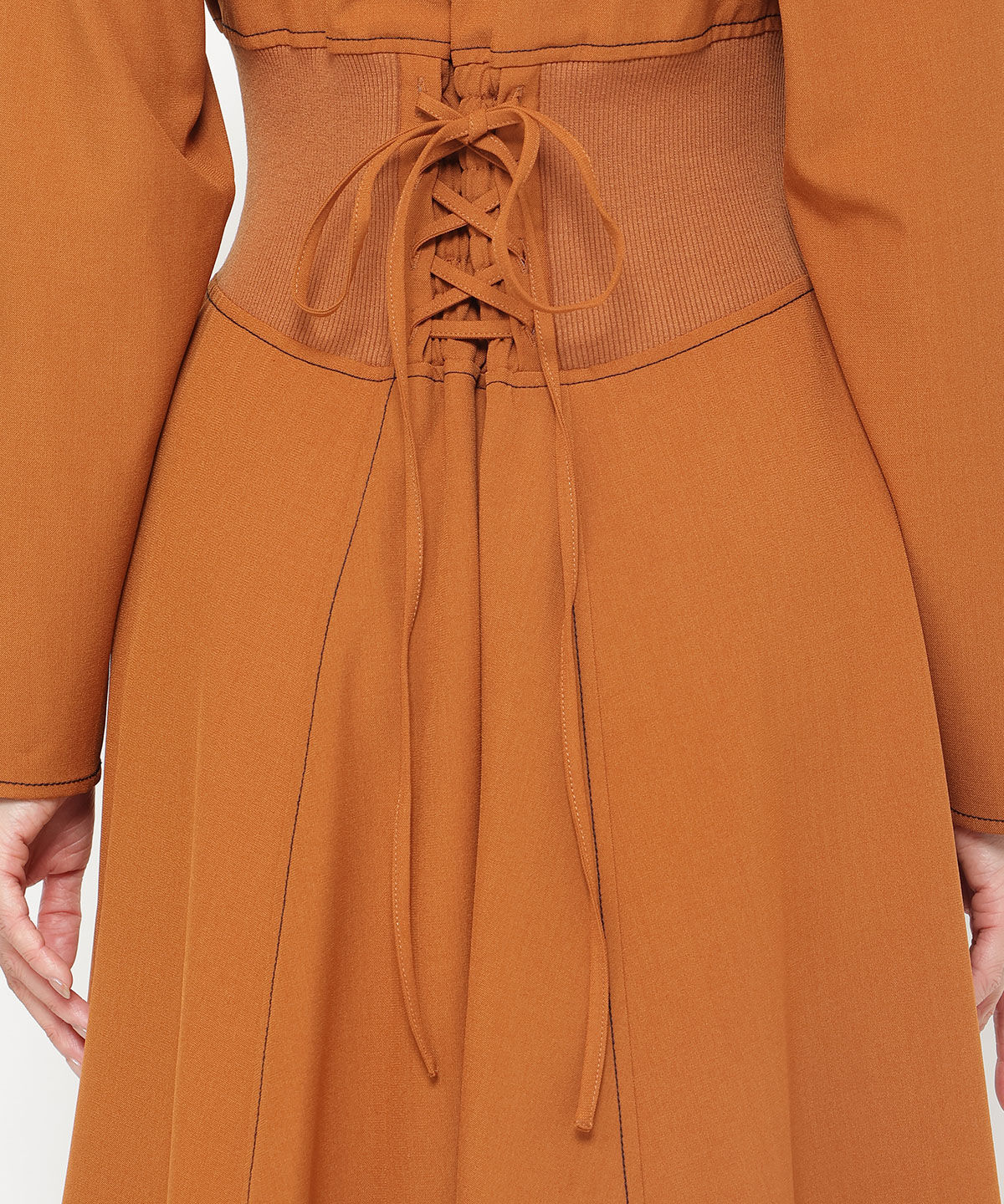 アンドクチュール「ウエストリブ配色ステッチワンピース」|ワンピース|