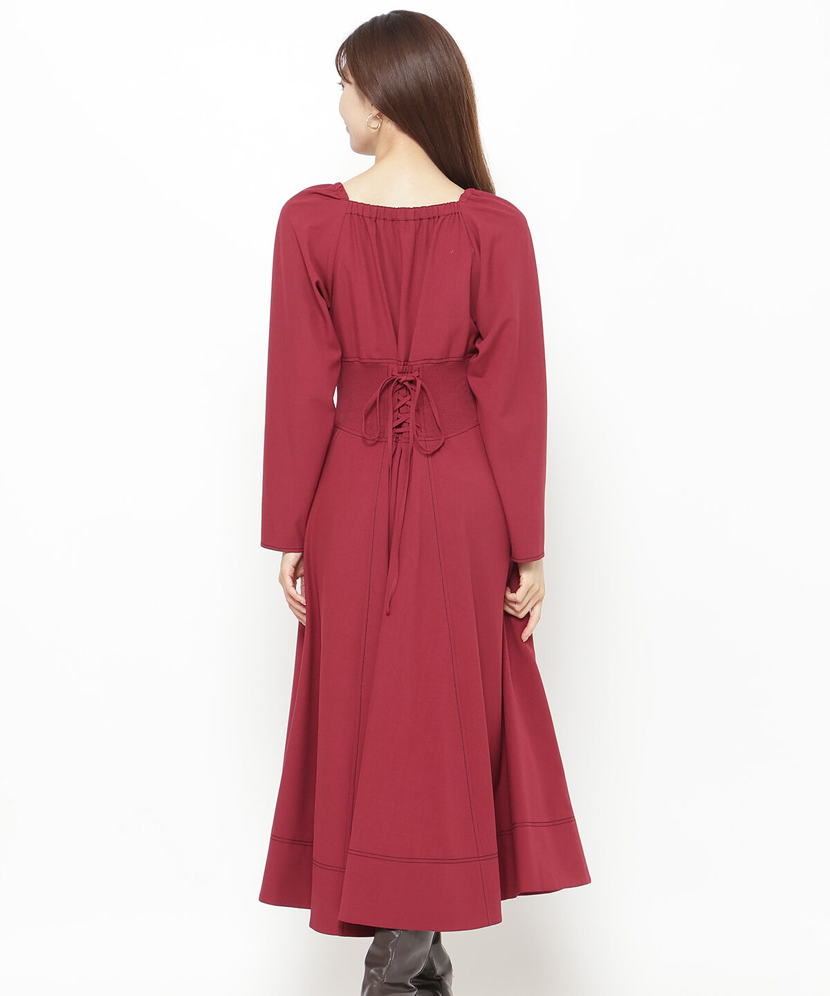 アンドクチュール「ウエストリブ配色ステッチワンピース」|ワンピース|