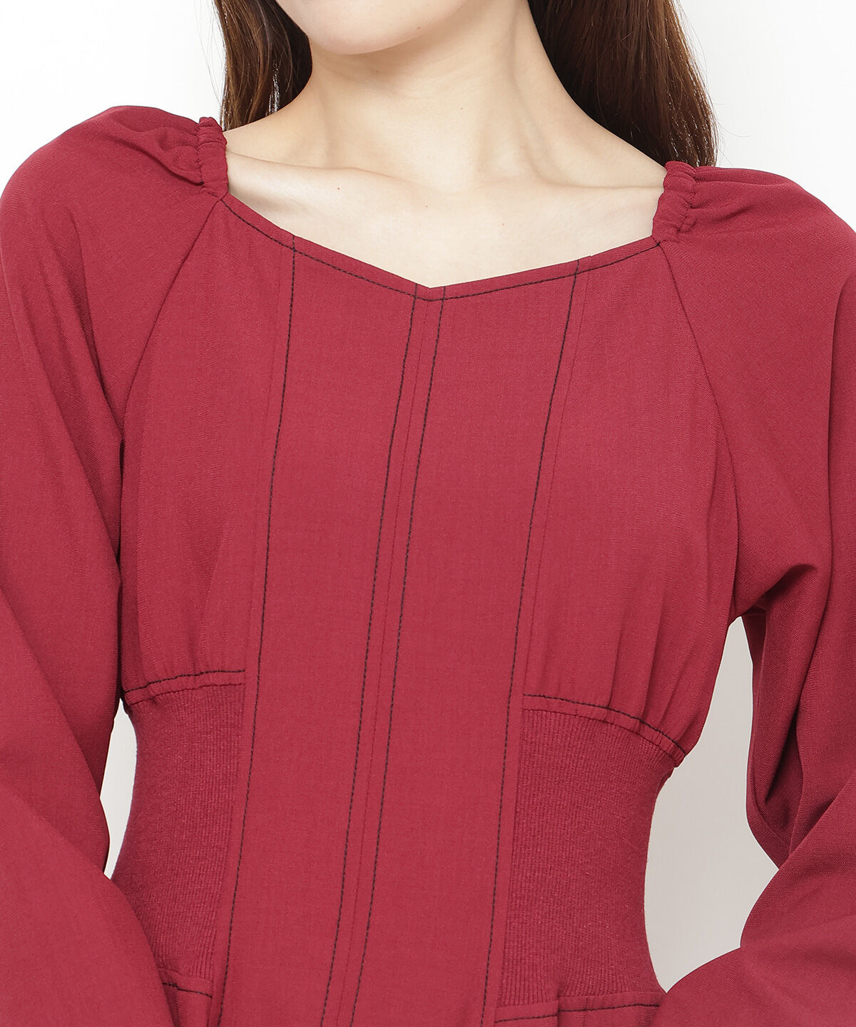 アンドクチュール「ウエストリブ配色ステッチワンピース」|ワンピース|