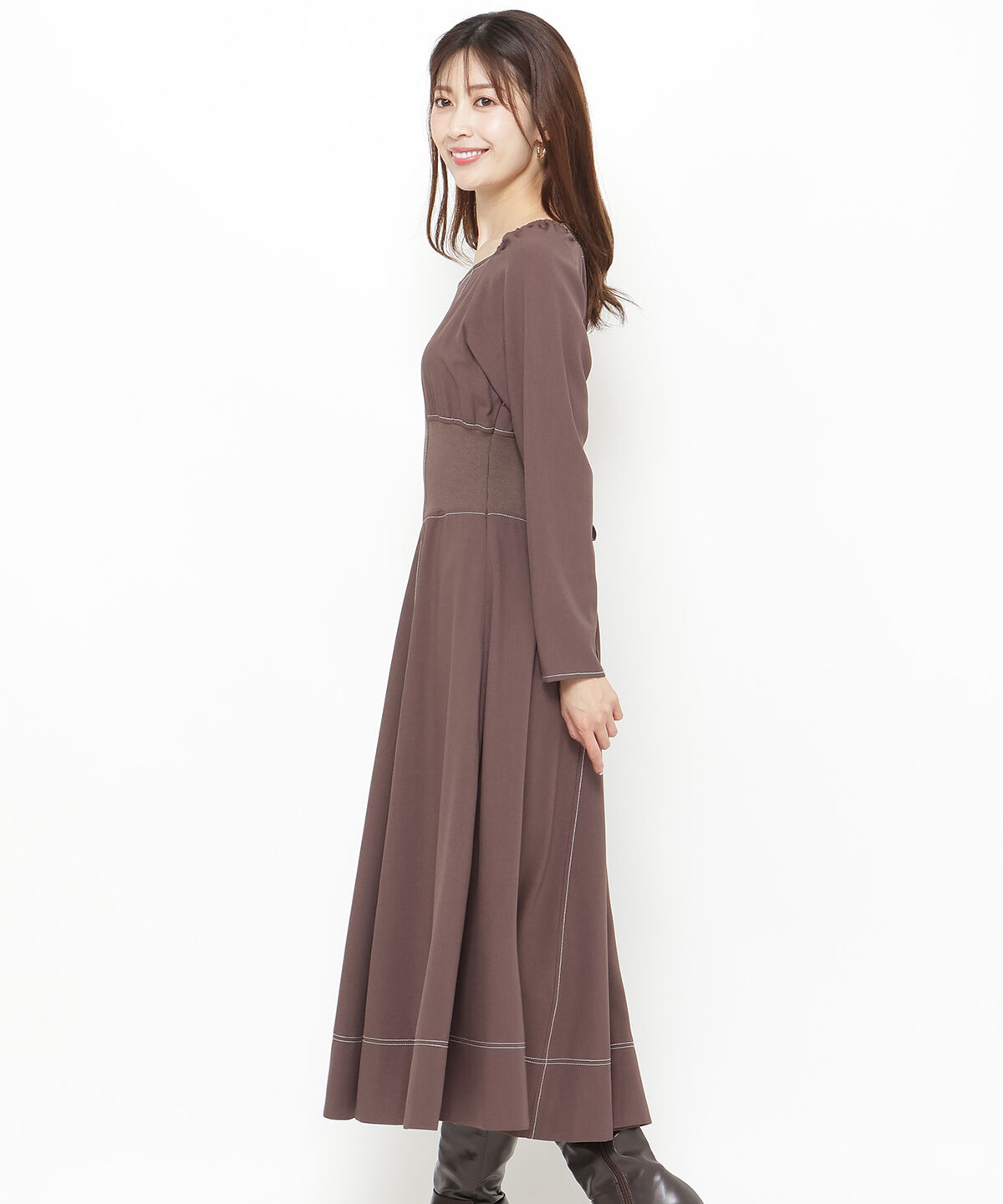 アンドクチュール「ウエストリブ配色ステッチワンピース」|ワンピース|