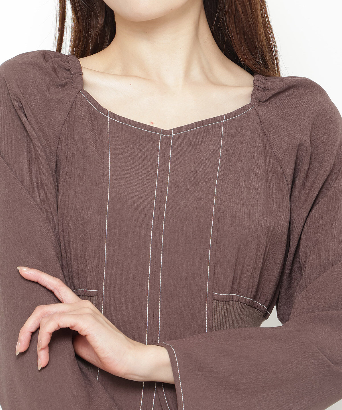 アンドクチュール「ウエストリブ配色ステッチワンピース」|ワンピース|