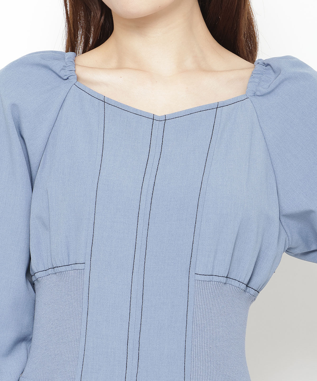 アンドクチュール「ウエストリブ配色ステッチワンピース」|ワンピース|