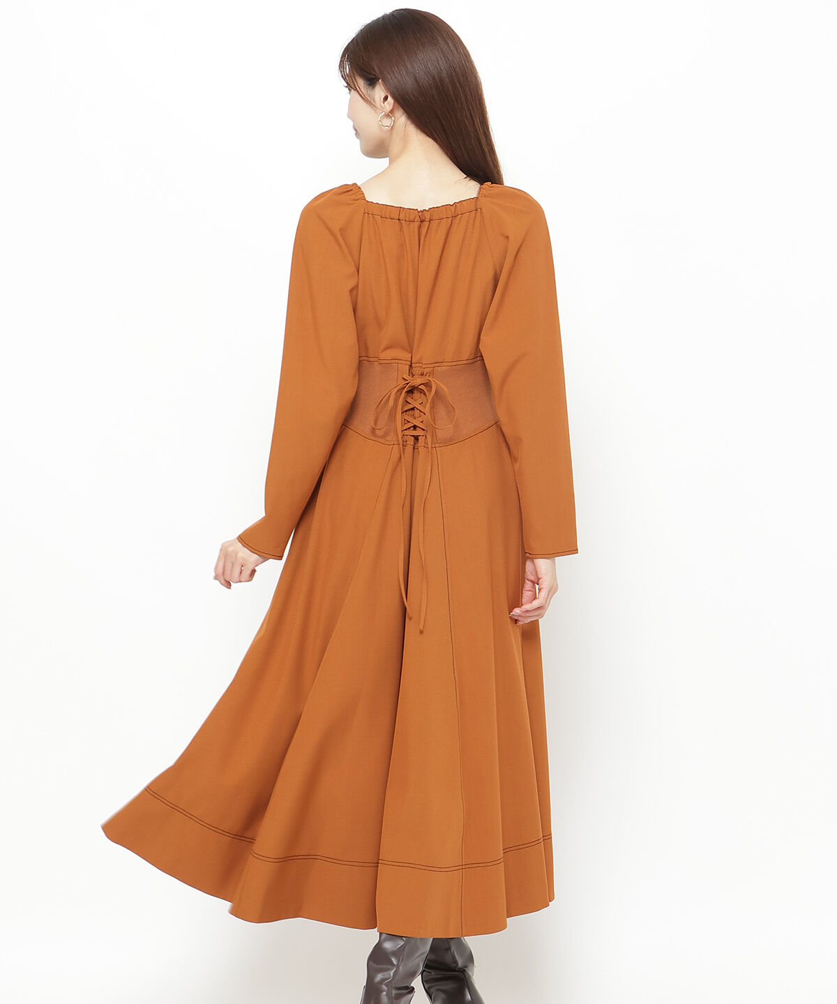 アンドクチュール「ウエストリブ配色ステッチワンピース」|ワンピース|