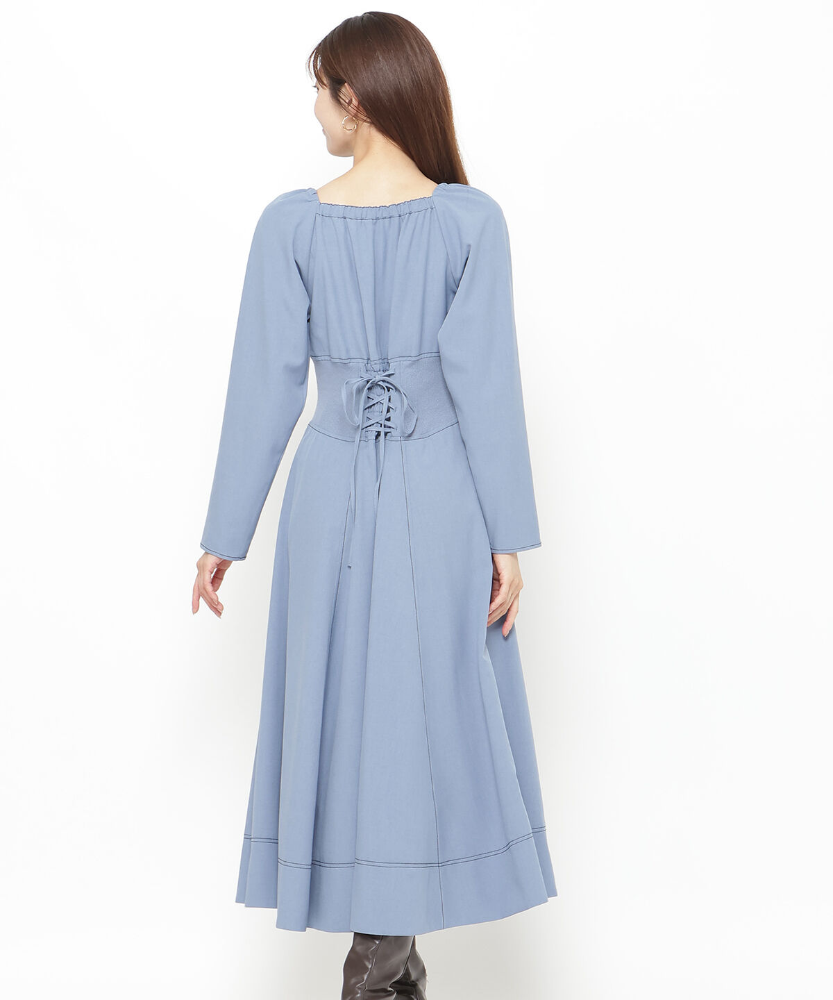 アンドクチュール「ウエストリブ配色ステッチワンピース」|ワンピース|