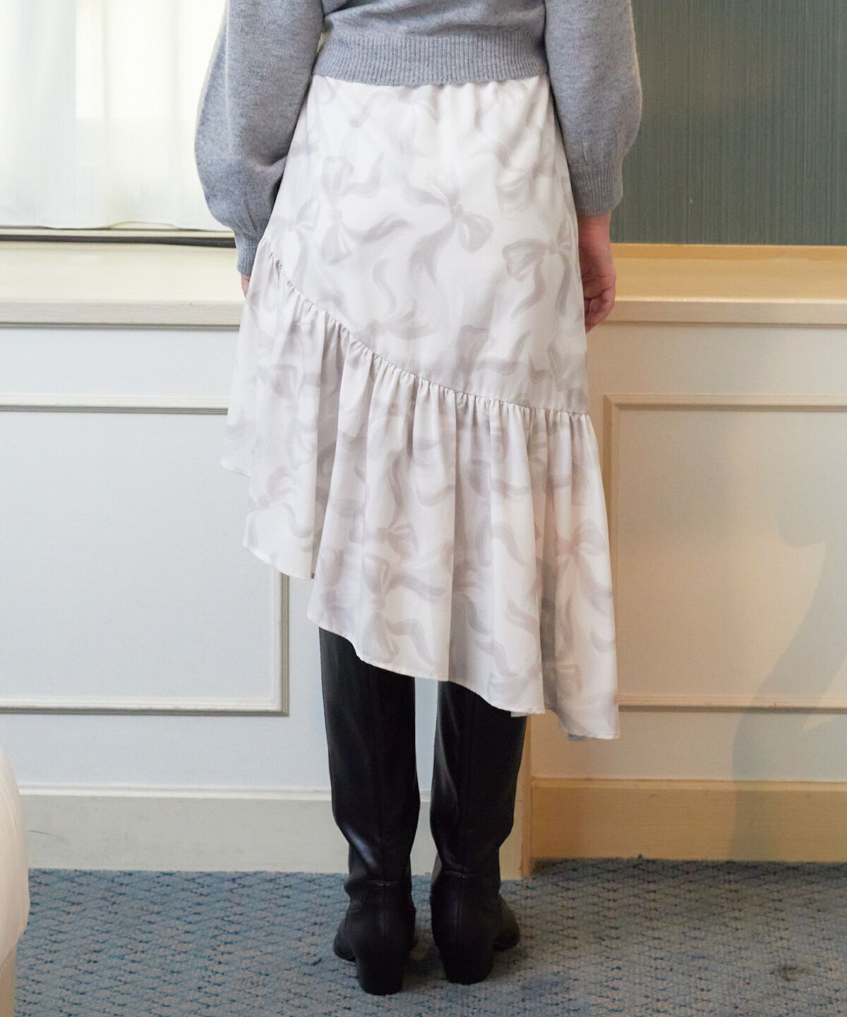 REDYAZEL「リボンプリントスカート」|フレア|