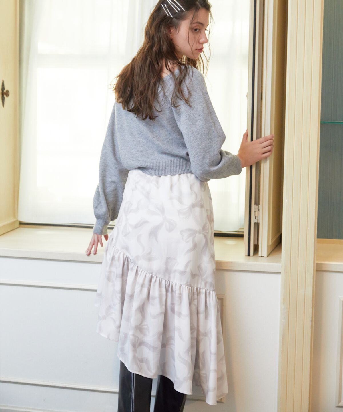 REDYAZEL「リボンプリントスカート」|フレア|