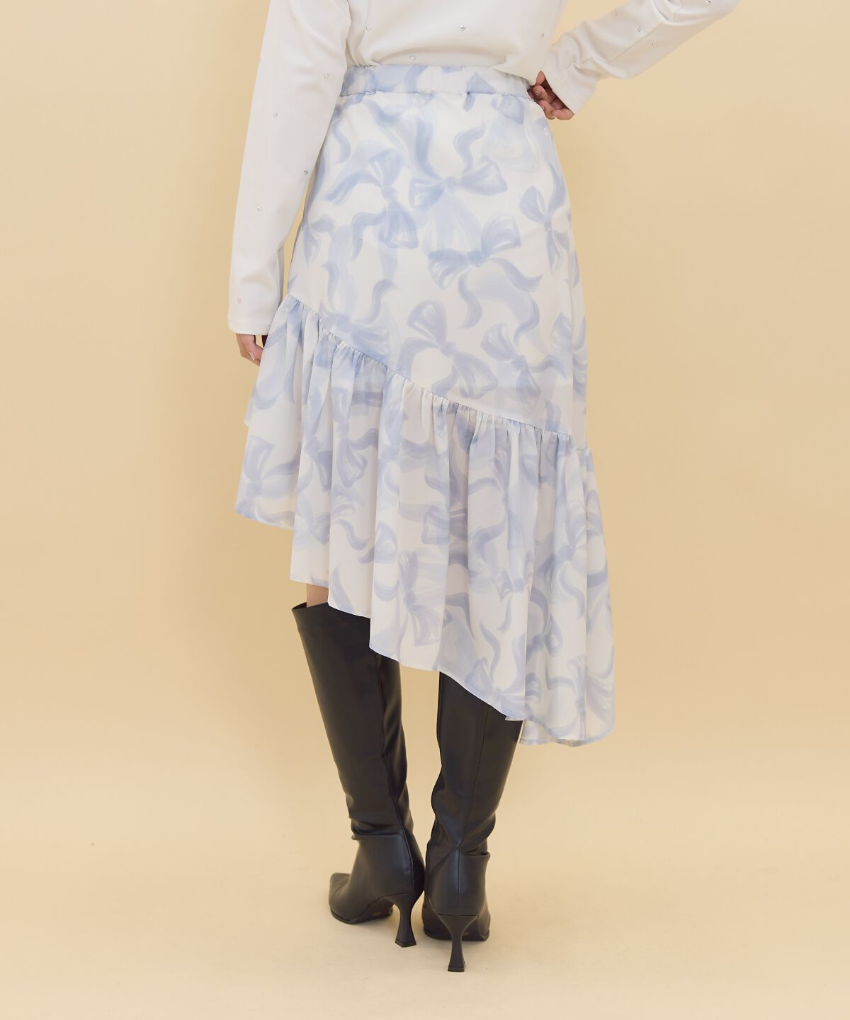 REDYAZEL「リボンプリントスカート」|フレア|