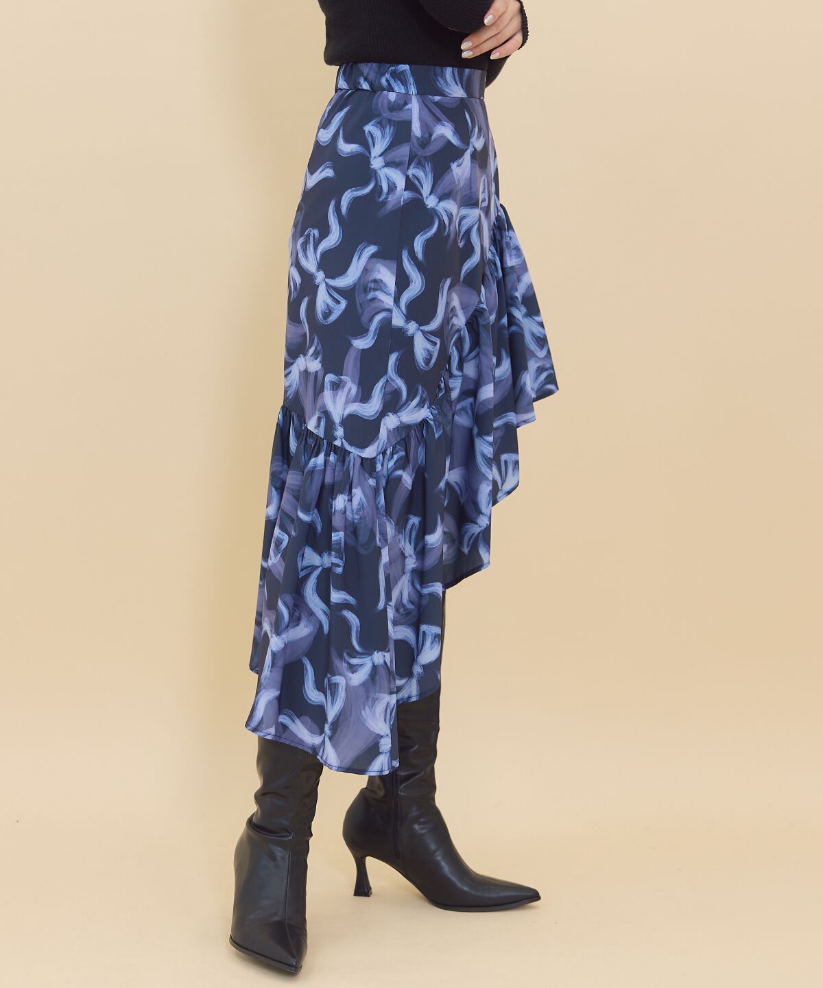 REDYAZEL「リボンプリントスカート」|フレア|