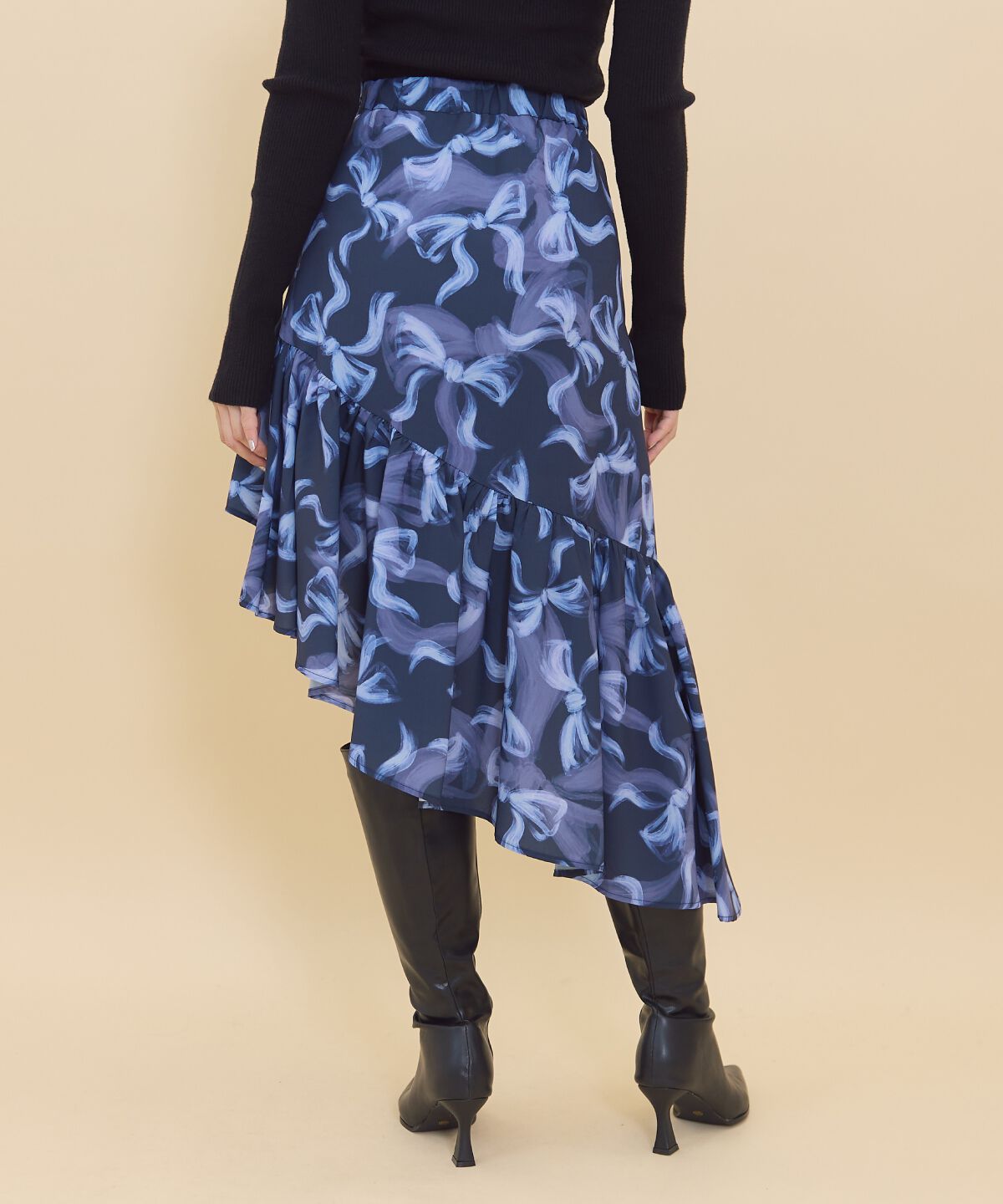 REDYAZEL「リボンプリントスカート」|フレア|