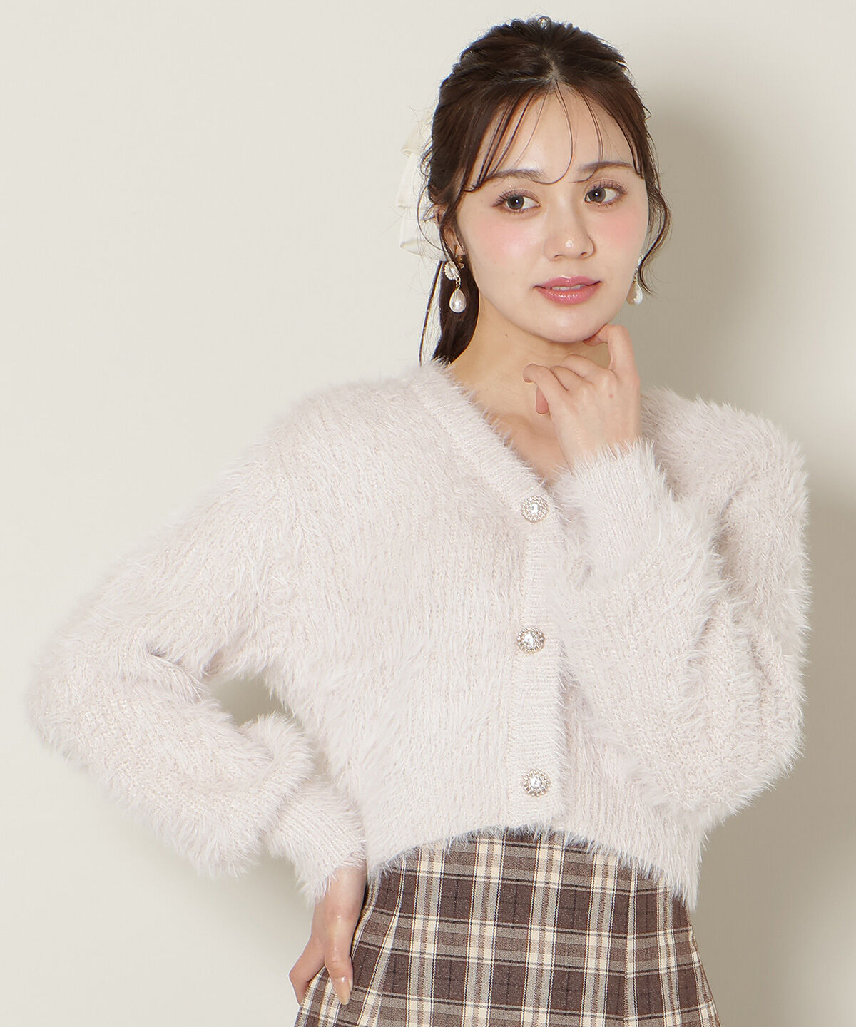 WILLSELECTION「Vネックラメフェザーカーディガン」|カーディガン|