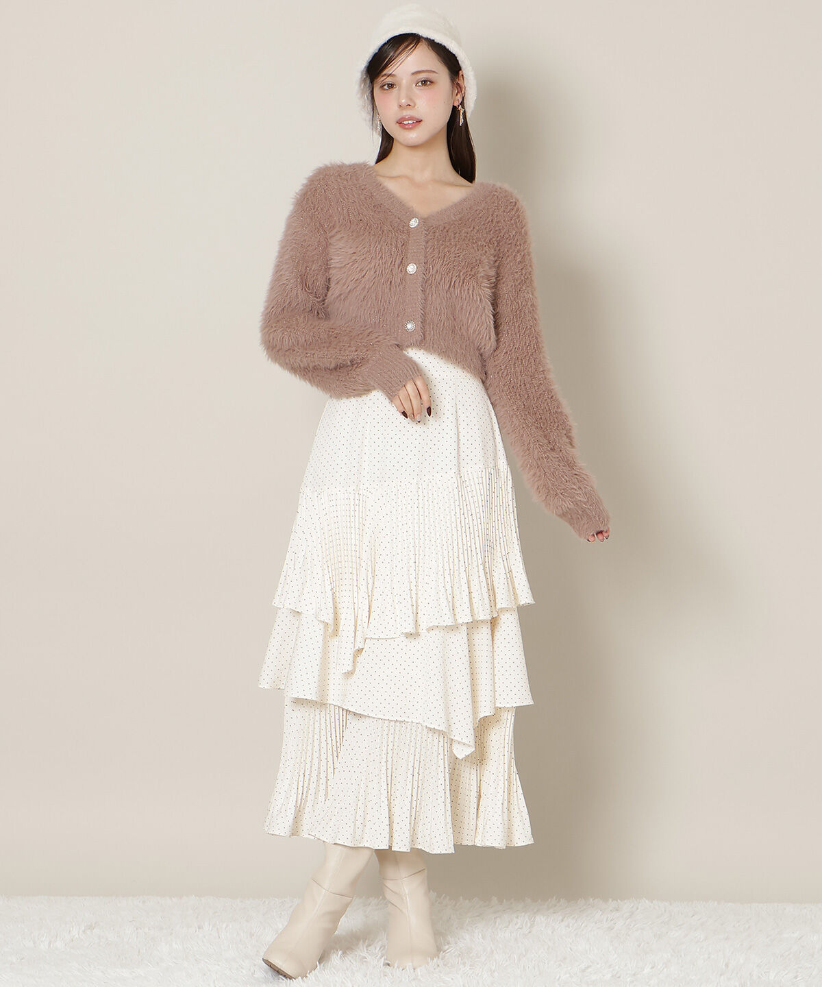 WILLSELECTION「Vネックラメフェザーカーディガン」|カーディガン|