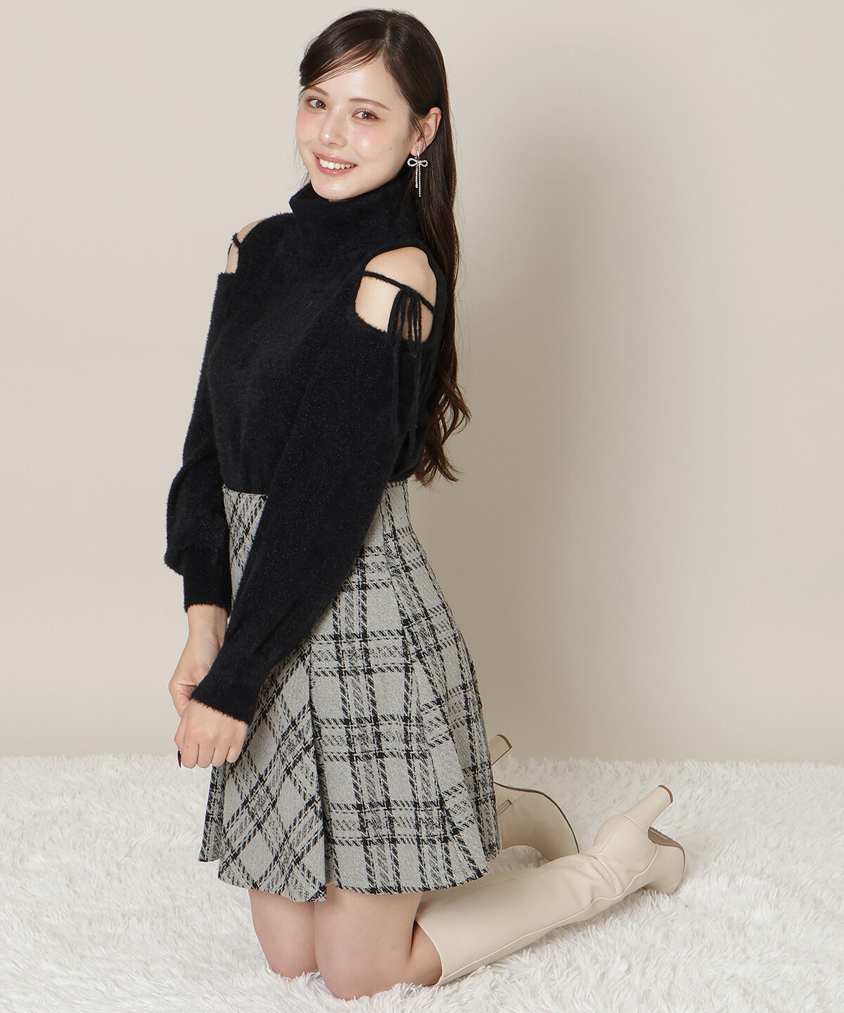 WILLSELECTION「オープンショルダーラメフェザーニット」|ニット・セーター|