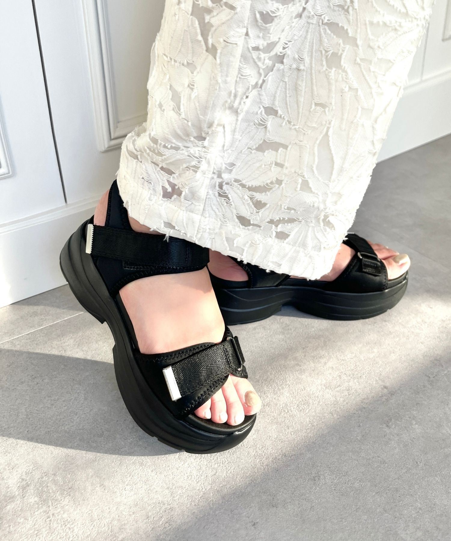 WA Oriental TRaffic「【追加】ダブルベルトスポーツサンダル/42207 スポサン 柔らかい 人気 軽い トレンド 厚底 再入荷」|サンダル|BLACK