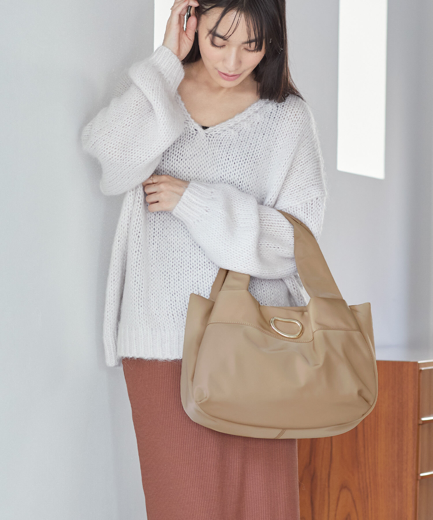 TOPKAPI TREASURE「【TREASURE TOPKAPI】ナイロン リング パーツ付 トートバッグ」|トートバッグ|グレージュ