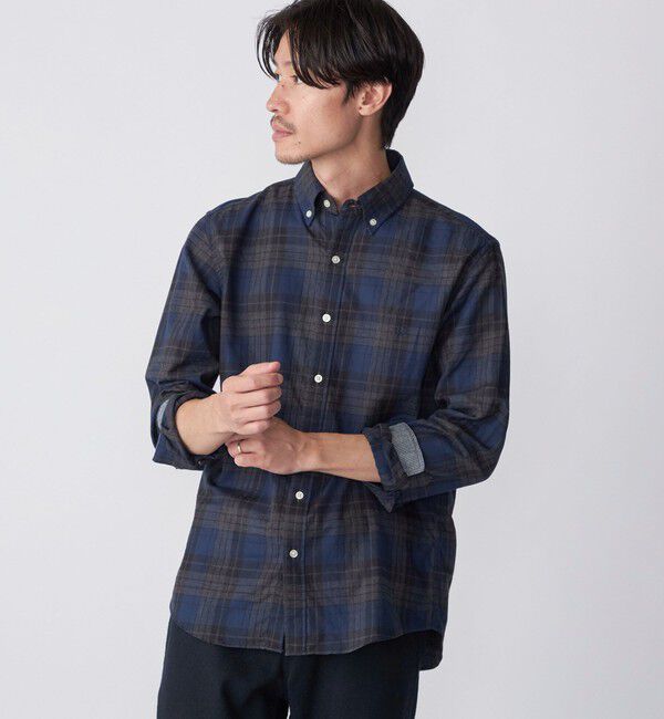 SHIPS「【WEB限定】SHIPS: MADE IN JAPAN ワンポイントロゴ 微起毛 ボタンダウンシャツ」|シャツ・ブラウス|ネイビー