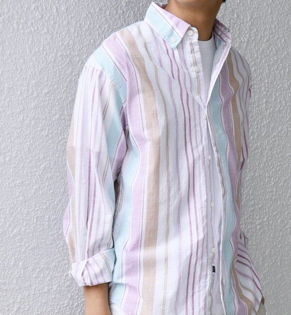 SHIPS any「SHIPS any: BEZ TEXTILE マルチカラー ストライプ / ソリッド ボタンダウン シャツ◇」|シャツ・ブラウス|ピンク