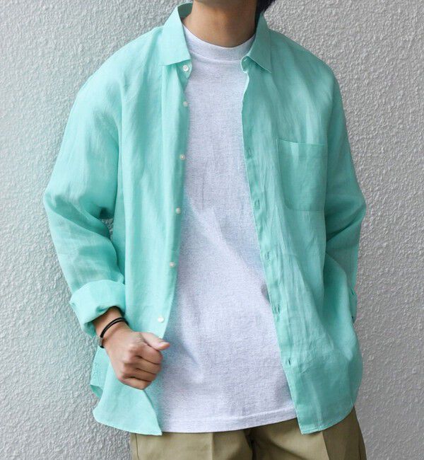 SHIPS any「SHIPS any:〈洗濯機可能〉ピュアリネン レギュラーカラー シャツ◇」|シャツ・ブラウス|ライトグリーン