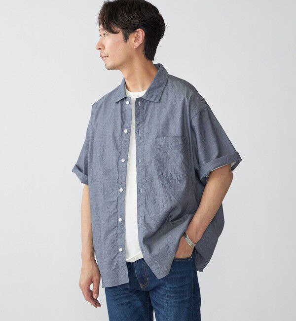 SHIPS「SHIPS: レギュラーカラー ベーシック ウィークエンド 半袖 シャツ」|シャツ・ブラウス|ライトブルー