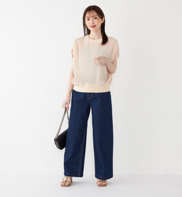 SHIPS Colors 「SHIPS Colors:〈手洗い可能〉プリーツ ニット コンビ プルオーバー」|シャツ・ブラウス|