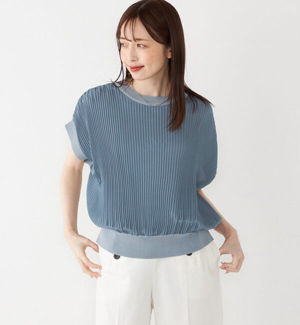 SHIPS Colors 「SHIPS Colors:〈手洗い可能〉プリーツ ニット コンビ プルオーバー」|シャツ・ブラウス|