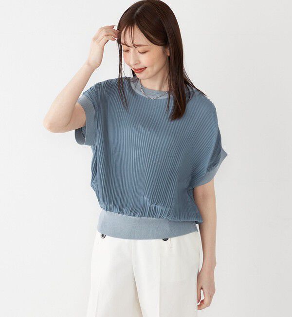 SHIPS Colors 「SHIPS Colors:〈手洗い可能〉プリーツ ニット コンビ プルオーバー」|シャツ・ブラウス|