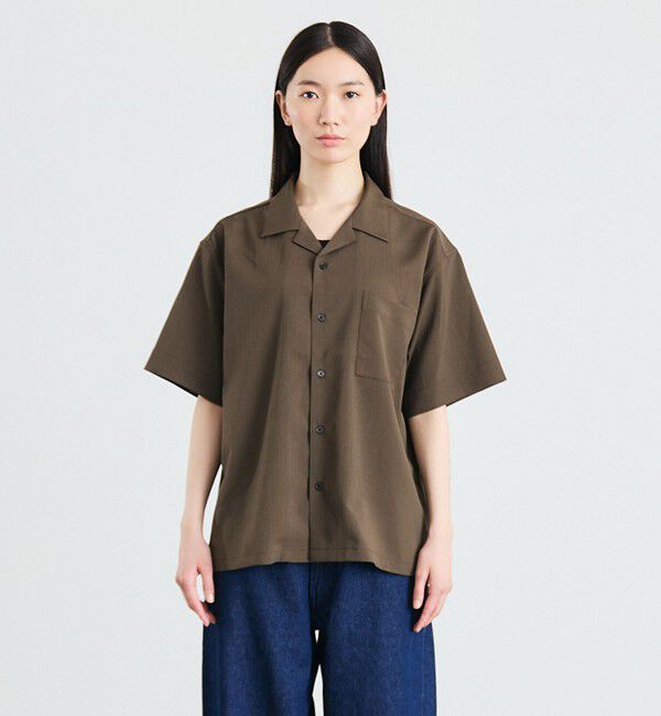 SHIPS「City Ambient Products: オープンカラー 楊柳 ソリッド ショートスリーブ シャツ」|シャツ・ブラウス|