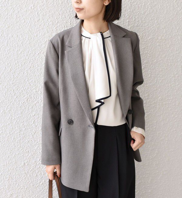 SHIPS Colors 「《予約》SHIPS Colors:〈手洗い可能〉バイカラー トリム ボウタイ ブラウス◆」|シャツ・ブラウス|