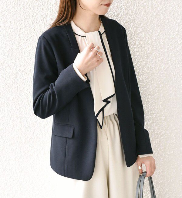 SHIPS Colors 「《予約》SHIPS Colors:〈手洗い可能〉バイカラー トリム ボウタイ ブラウス◆」|シャツ・ブラウス|