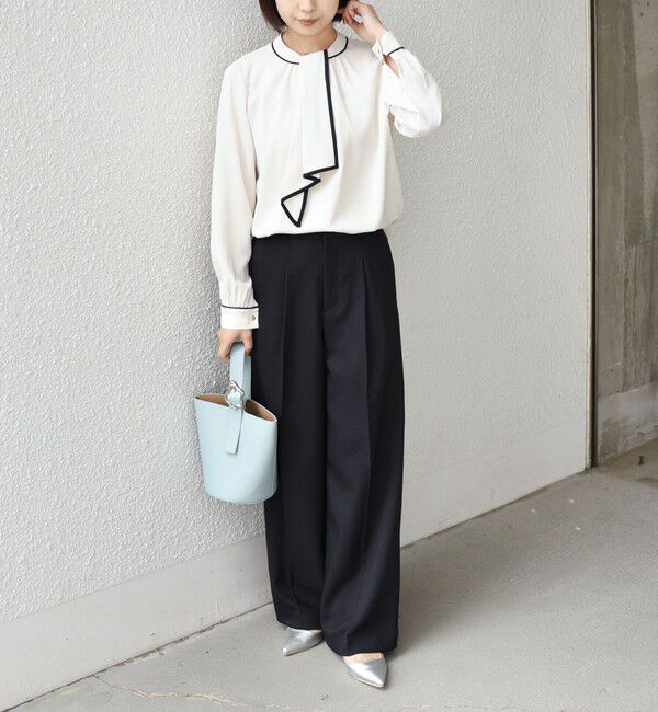 SHIPS Colors 「《予約》SHIPS Colors:〈手洗い可能〉バイカラー トリム ボウタイ ブラウス◆」|シャツ・ブラウス|