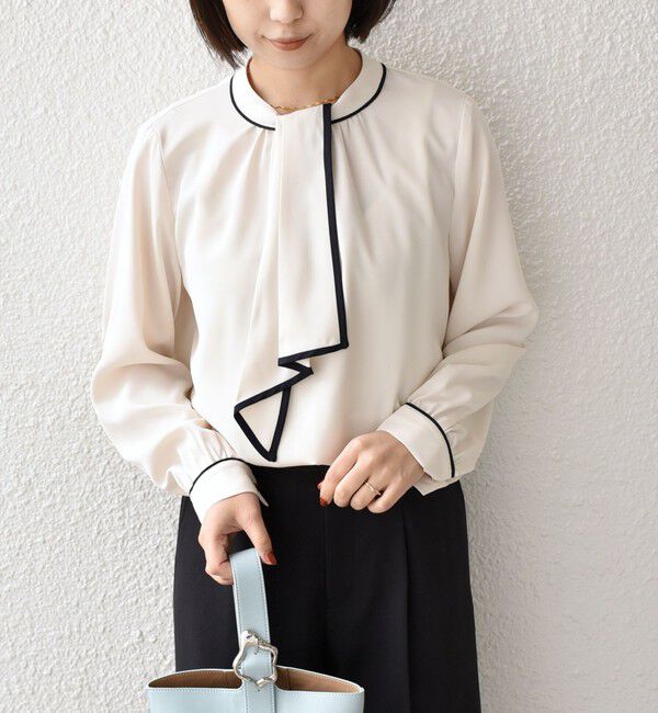 SHIPS Colors 「《予約》SHIPS Colors:〈手洗い可能〉バイカラー トリム ボウタイ ブラウス◆」|シャツ・ブラウス|