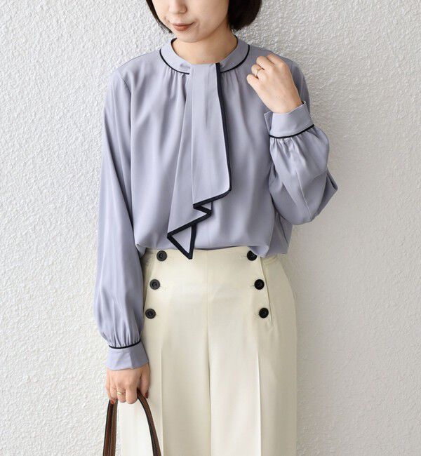 SHIPS Colors 「《予約》SHIPS Colors:〈手洗い可能〉バイカラー トリム ボウタイ ブラウス◆」|シャツ・ブラウス|