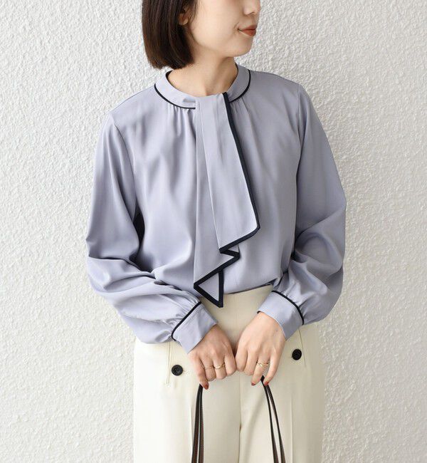 SHIPS Colors 「《予約》SHIPS Colors:〈手洗い可能〉バイカラー トリム ボウタイ ブラウス◆」|シャツ・ブラウス|