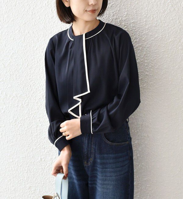 SHIPS Colors 「《予約》SHIPS Colors:〈手洗い可能〉バイカラー トリム ボウタイ ブラウス◆」|シャツ・ブラウス|