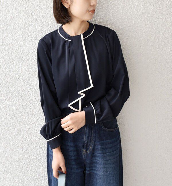 SHIPS Colors 「《予約》SHIPS Colors:〈手洗い可能〉バイカラー トリム ボウタイ ブラウス◆」|シャツ・ブラウス|