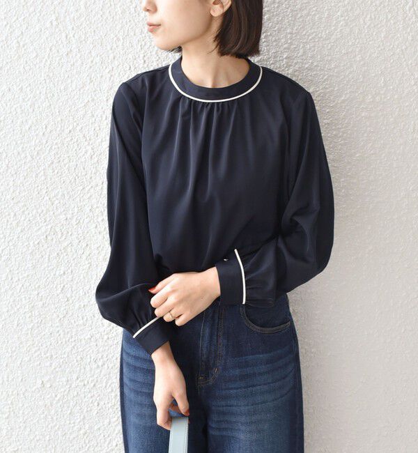 SHIPS Colors 「《予約》SHIPS Colors:〈手洗い可能〉バイカラー トリム ボウタイ ブラウス◆」|シャツ・ブラウス|