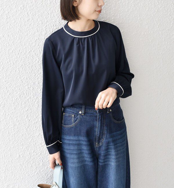 SHIPS Colors 「《予約》SHIPS Colors:〈手洗い可能〉バイカラー トリム ボウタイ ブラウス◆」|シャツ・ブラウス|