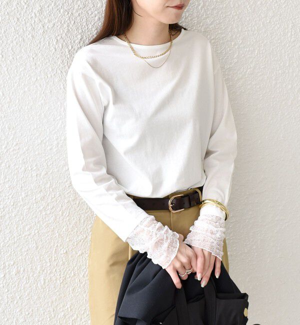 SHIPS Colors 「《予約》SHIPS Colors:〈手洗い可能〉レース 切替スリーブ カットソー◆」|Tシャツ・カットソー|オフホワイト