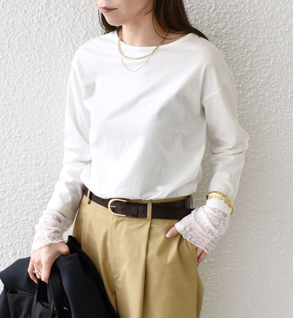 SHIPS Colors 「《予約》SHIPS Colors:〈手洗い可能〉レース 切替スリーブ カットソー◆」|Tシャツ・カットソー|