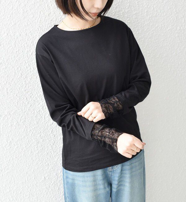 SHIPS Colors 「《予約》SHIPS Colors:〈手洗い可能〉レース 切替スリーブ カットソー◆」|Tシャツ・カットソー|