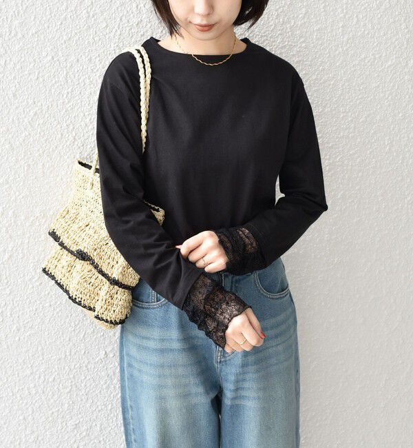SHIPS Colors 「《予約》SHIPS Colors:〈手洗い可能〉レース 切替スリーブ カットソー◆」|Tシャツ・カットソー|