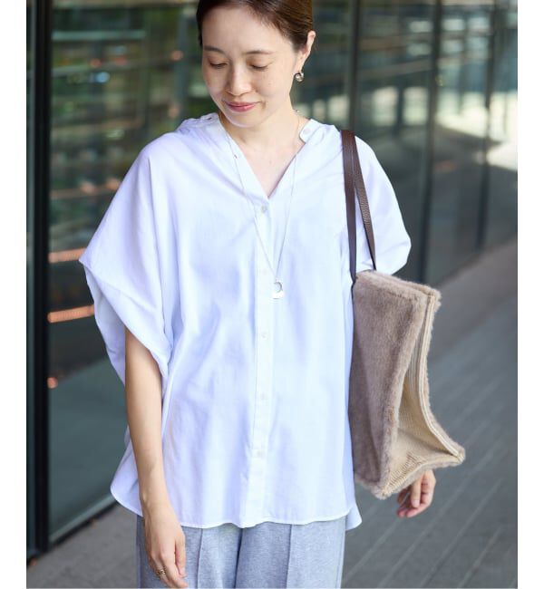 SLOBE IENA「《WEB・一部店舗限定/追加》レーヨンボイルバンドカラーブラウス」|シャツ・ブラウス|ホワイト