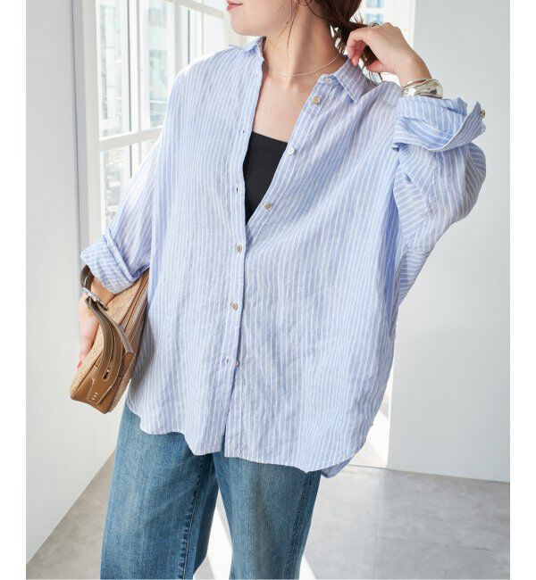 Spick and Span「《追加》80リネンカシュクールビッグシャツ」|シャツ・ブラウス|