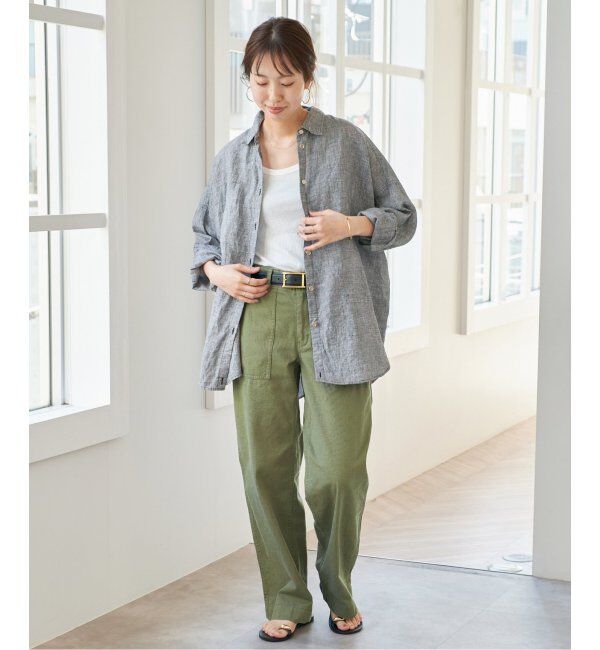 Spick and Span「《追加》80リネンカシュクールビッグシャツ」|シャツ・ブラウス|