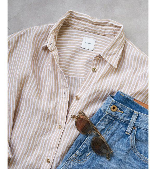 Spick and Span「《追加》80リネンカシュクールビッグシャツ」|シャツ・ブラウス|ベージュベース