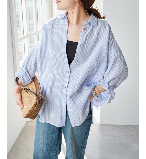Spick and Span「《追加》80リネンカシュクールビッグシャツ」|シャツ・ブラウス|サックスベース